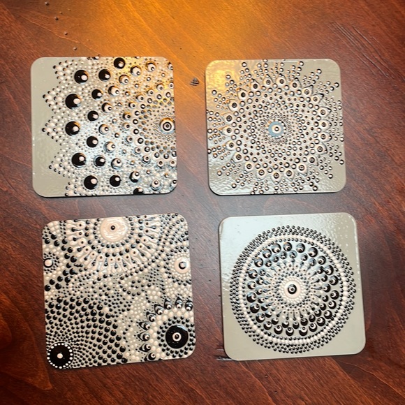 Enjoying my custom artwork, set of 4 coasters, repurposed, recycled, coasters - Picture 4 of 15